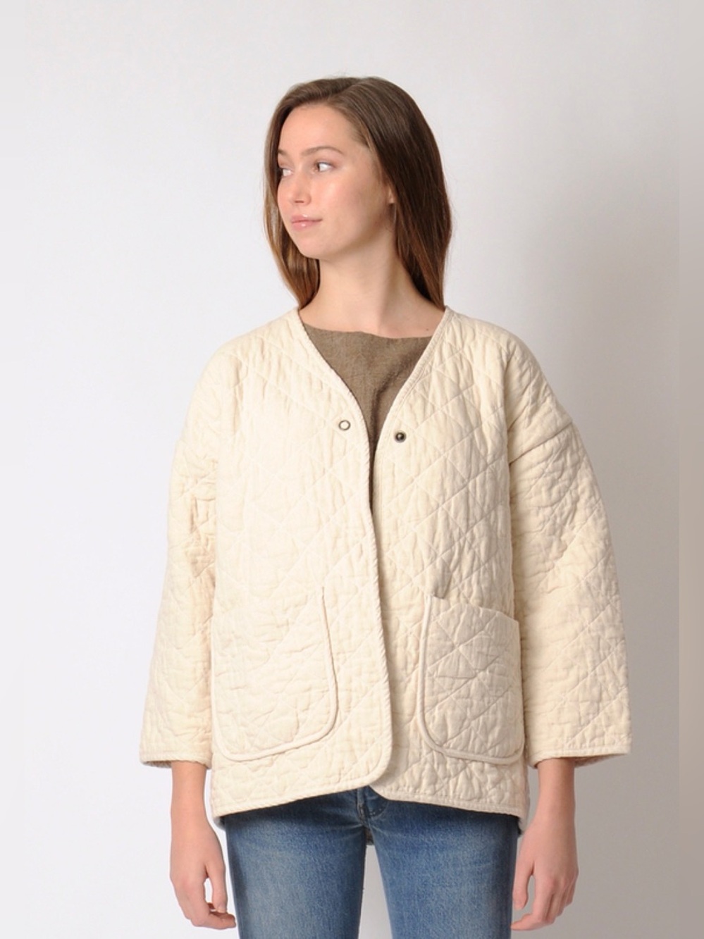 Micaela Greg Quilted Jacket Oversized Cream Small/ Medium
